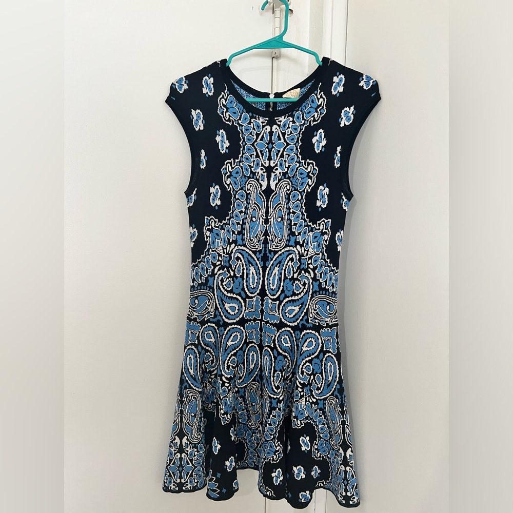 Torn By Ronny Kobo Jacquard Knit Cap Sleeve A Line Paisley Dress Sze Medium $368